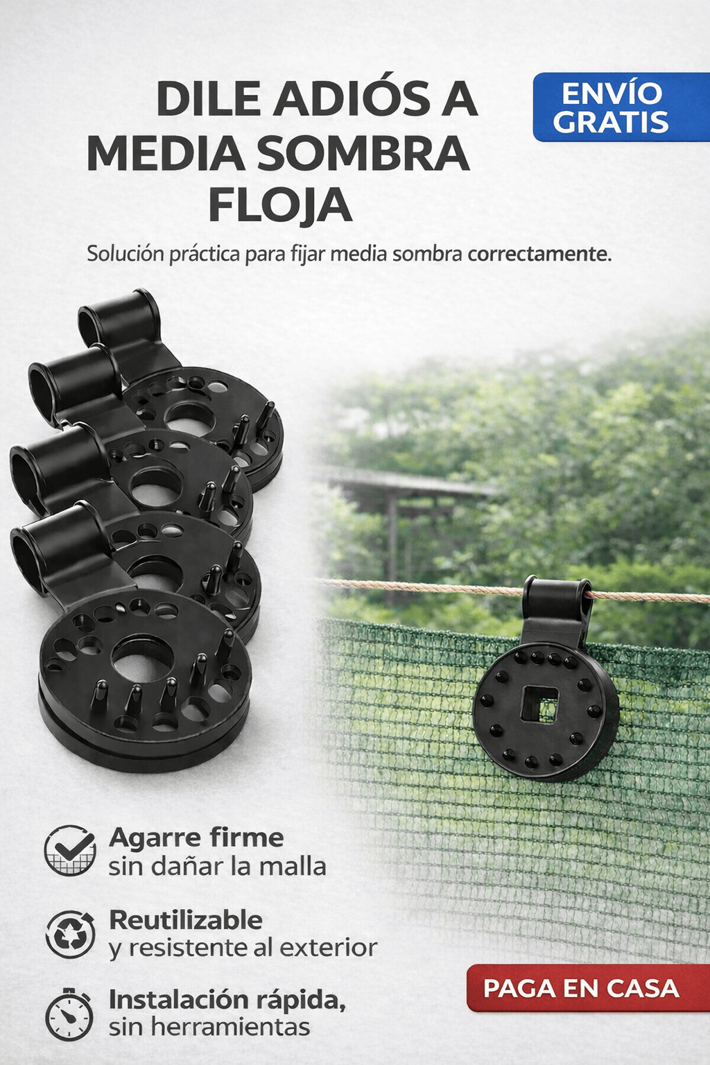 SHADE GRIP™ – Clips de Fijación para Media Sombra | Pack 20 Unidades (100 mts) TT