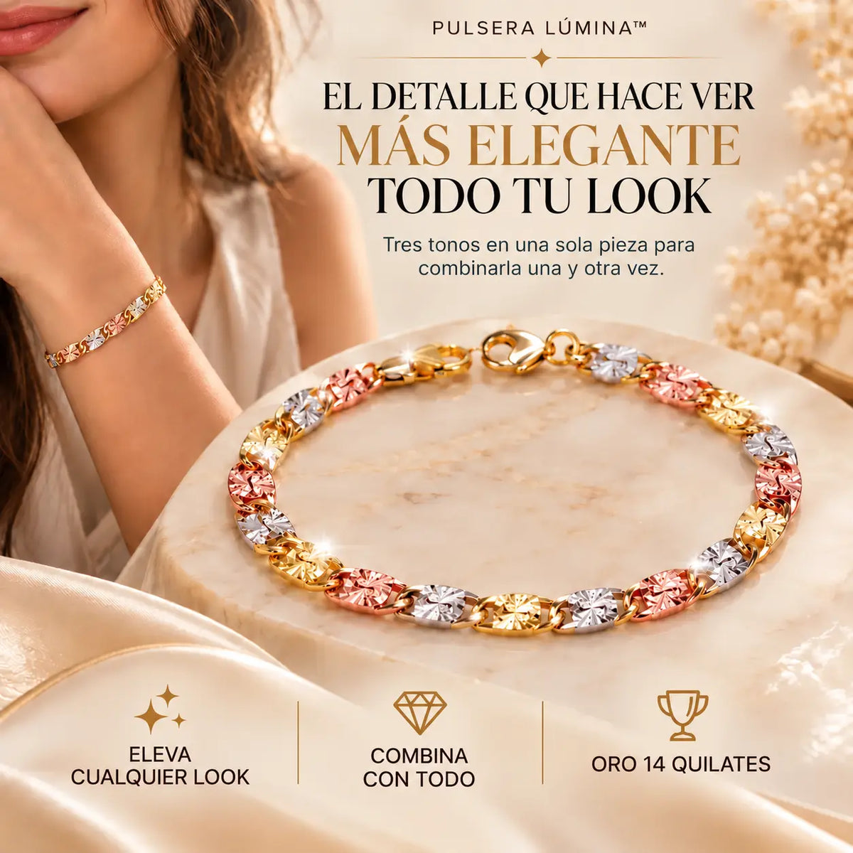 Pulsera Lúmina™  Oro 14K | Eleva Cualquier Look y Combina con Todo